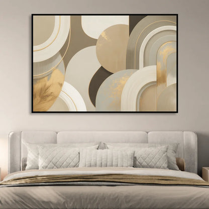 Geometric Elegance Beige Abstract Living Room - Black Canvas Wall Art