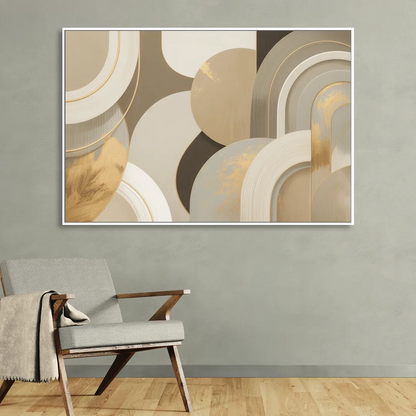 Geometric Elegance Beige Abstract Living Room - White Canvas Wall Art