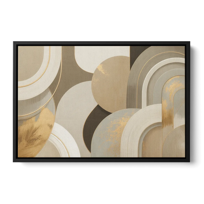 Geometric Elegance Beige Abstract - Black Frame Canvas