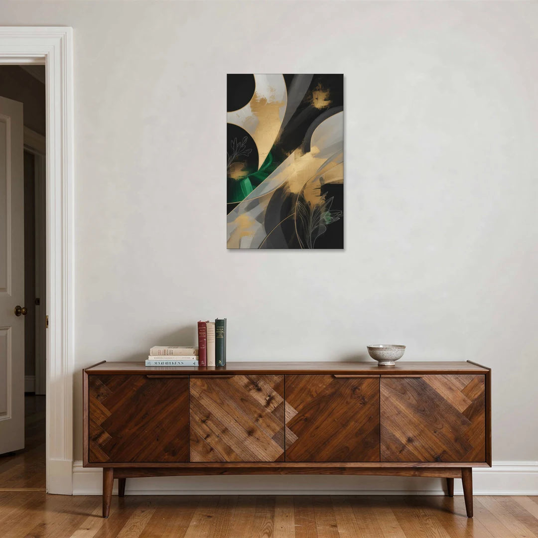 Geometric Elegance Black and Gold Abstract - Canvas Wall Art - Coffee Table - 24x36
