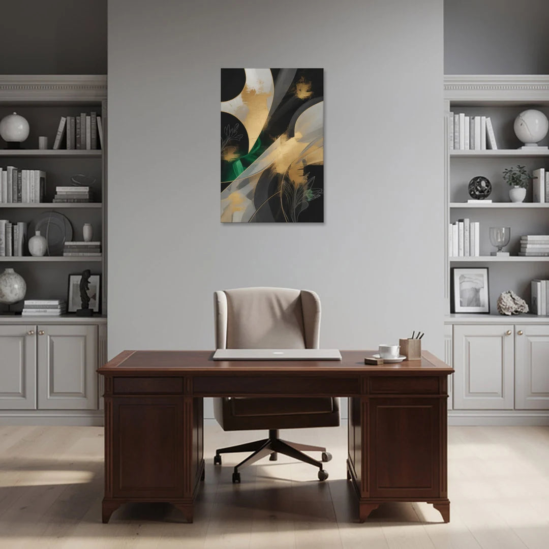 Geometric Elegance Black and Gold Abstract - Canvas Wall Art - Office - 24x36