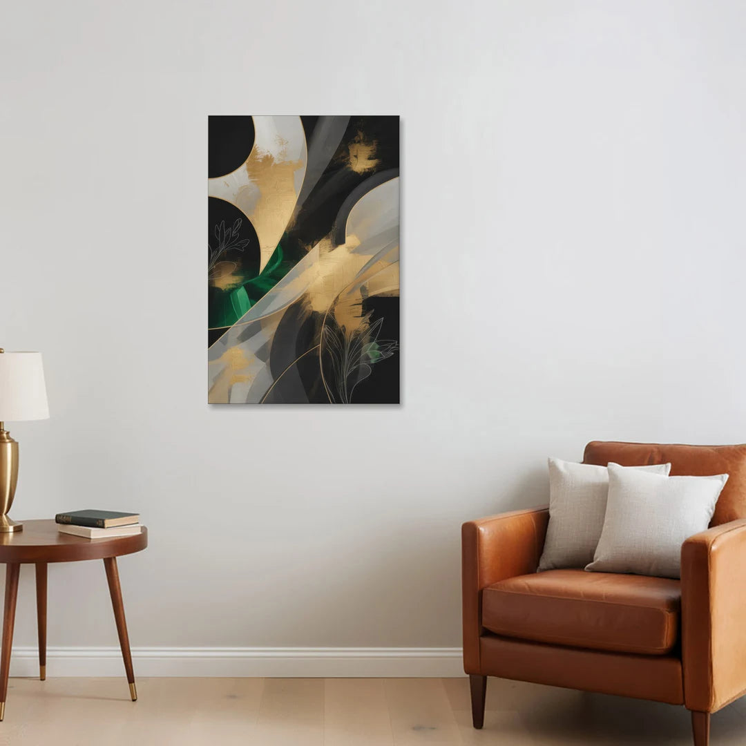Geometric Elegance Black and Gold Abstract - Canvas Wall Art - Sofa - 24x36