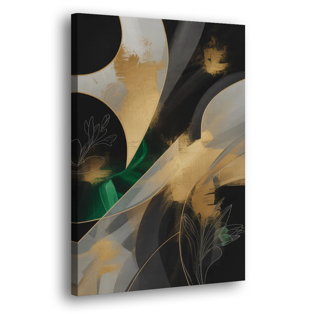 Geometric Elegance Black and Gold Abstract Side - Canvas Wall Art