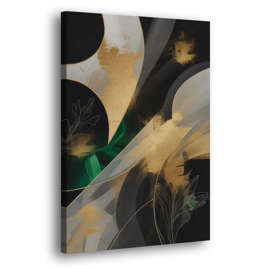 Geometric Elegance Black and Gold Abstract Side - Canvas Wall Art