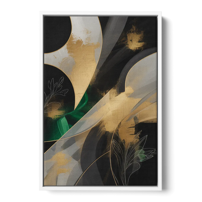 Geometric Elegance Black and Gold Abstract Front - White Canvas Wall Art