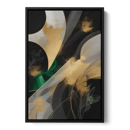 Geometric Elegance Black and Gold Abstract - Black Frame Canvas