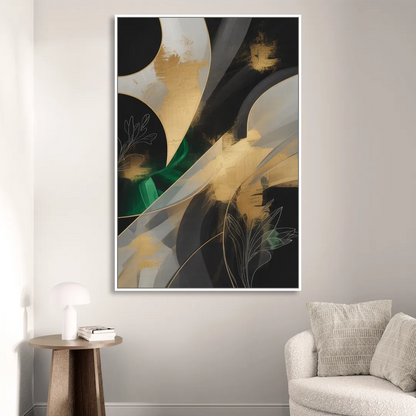 Geometric Elegance Black and Gold Abstract Sitting Room - White Canvas Wall Art