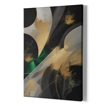 Geometric Elegance Black and Gold Abstract - Canvas Print Art Sides