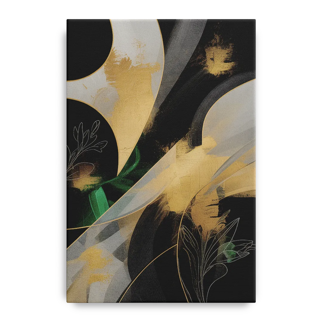 Geometric Elegance Black and Gold Abstract Front - Canvas Wall Art