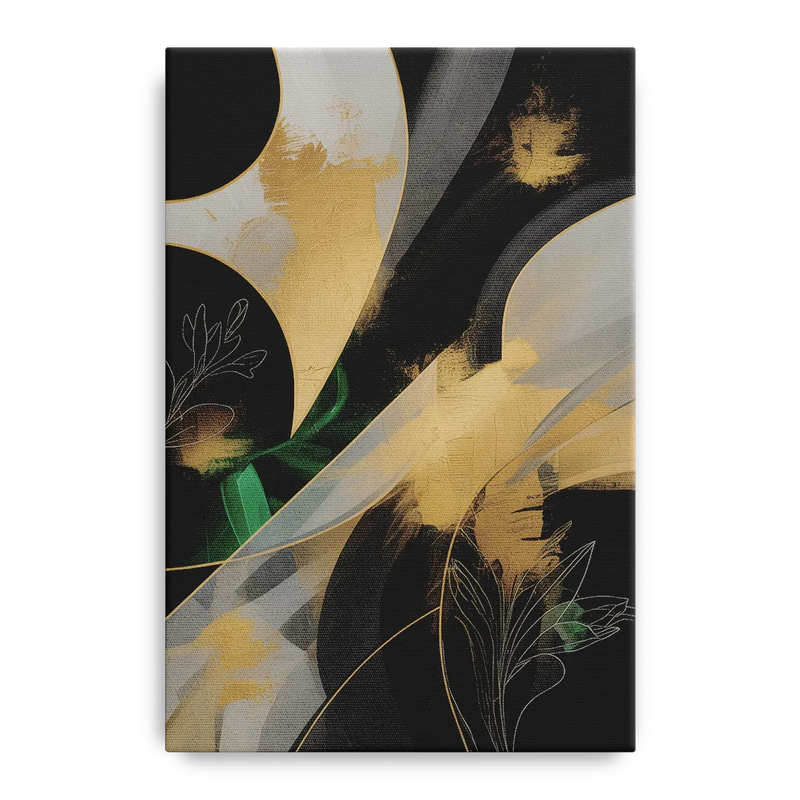 Geometric Elegance Black and Gold Abstract Front - Canvas Wall Art