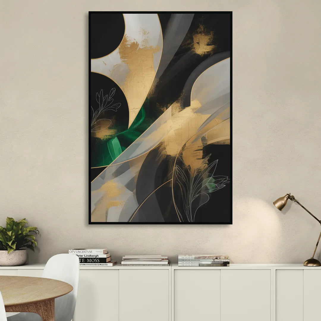 Geometric Elegance Black and Gold Abstract Sitting Room - Black Canvas Wall Art