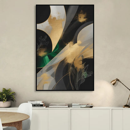 Geometric Elegance Black and Gold Abstract Sitting Room - Black Canvas Wall Art