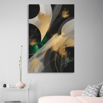 Geometric Elegance Black and Gold Abstract Living Room - Canvas Wall Art