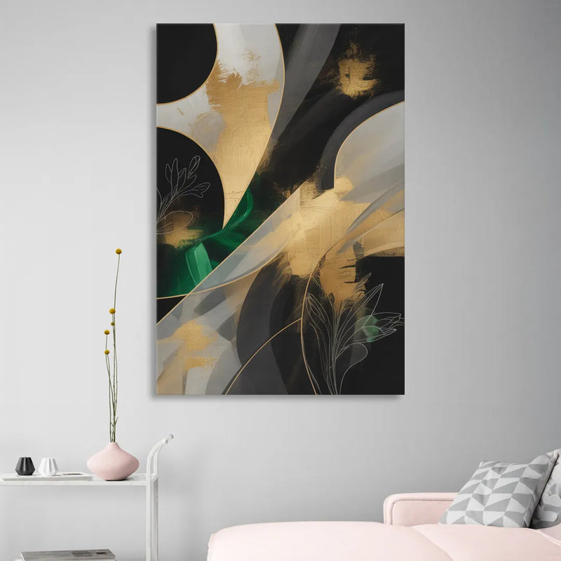 Geometric Elegance Black and Gold Abstract Living Room - Canvas Wall Art