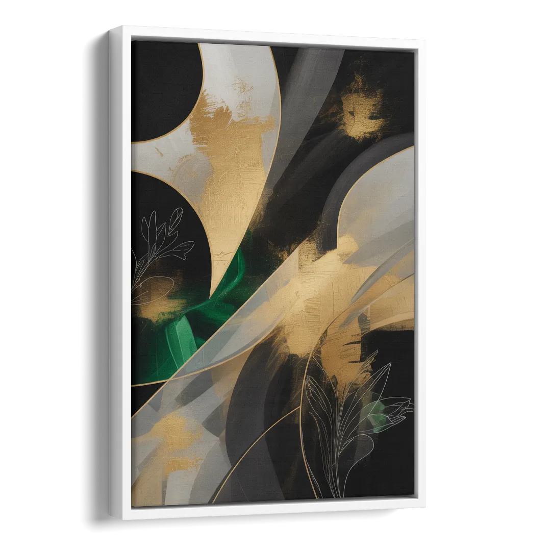 Geometric Elegance Black and Gold Abstract Side - White Canvas Wall Art