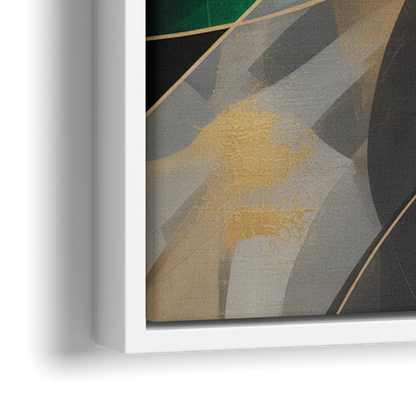Geometric Elegance Black and Gold Abstract - Close-Up White Frame Canvas