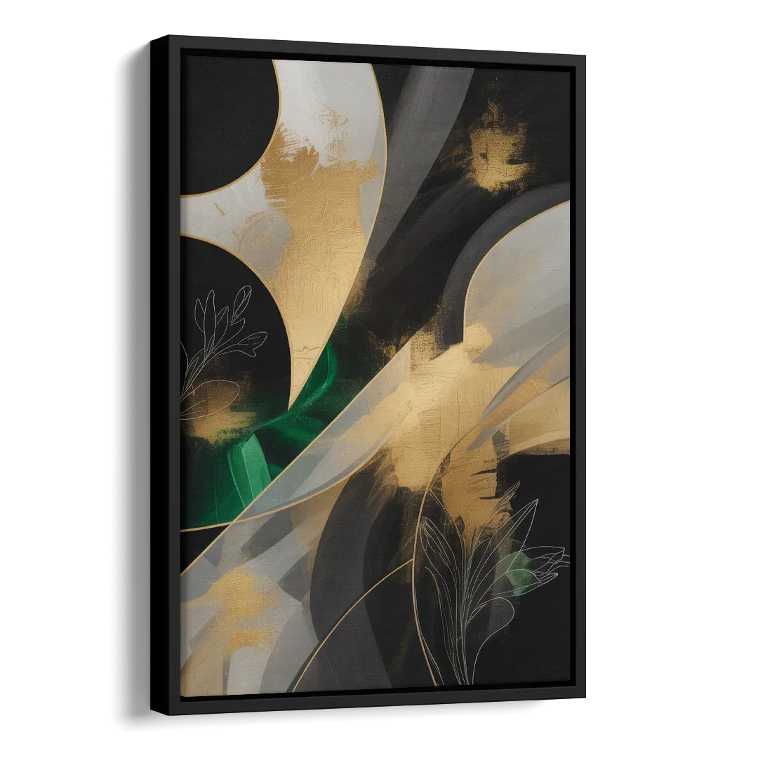 Geometric Elegance Black and Gold Abstract Side - Black Canvas Wall Art