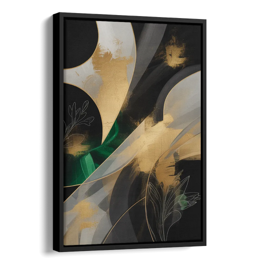 Geometric Elegance Black and Gold Abstract Side - Black Canvas Wall Art