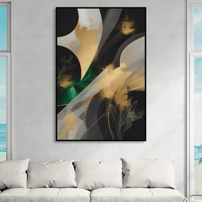 Geometric Elegance Black and Gold Abstract Living Room - Black Canvas Wall Art