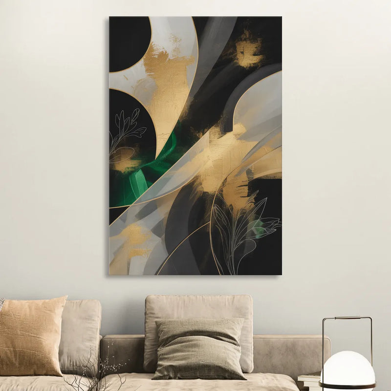 Geometric Elegance Black and Gold Abstract Sitting Room - Canvas Wall Art