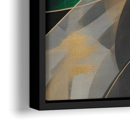 Geometric Elegance Black and Gold Abstract - Close-Up Black Frame Canvas