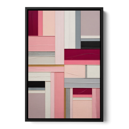Geometric Elegance Pink Abstract - Black Framed Canvas Wall Art - Front