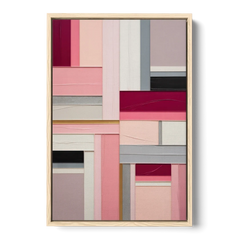 Geometric Elegance Pink Abstract - Oak Framed Canvas Wall Art - Front