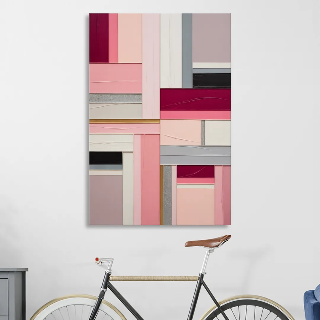 Geometric Elegance Pink Abstract Sitting Room - Canvas Wall Art