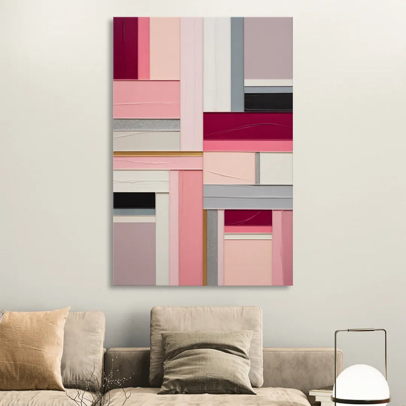 Geometric Elegance Pink Abstract Living Room - Canvas Wall Art