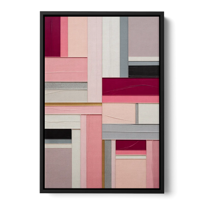 Geometric Elegance Pink Abstract - Black Frame Canvas