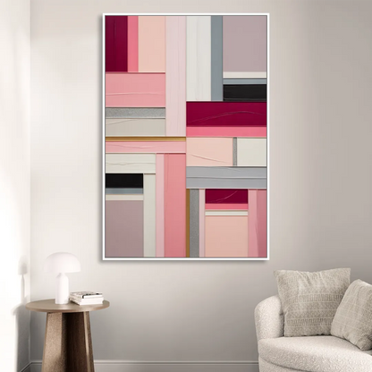 Geometric Elegance Pink Abstract Living Room - White Canvas Wall Art