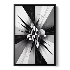 Geometric Elegance in Black and White Abstract - Black Framed Canvas Wall Art - Front