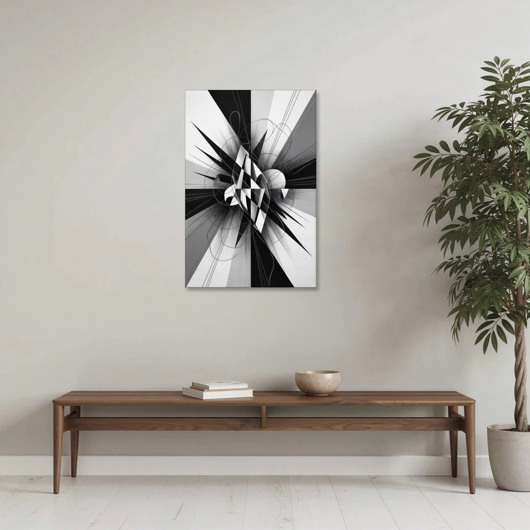 Geometric Elegance in Black and White Abstract - Canvas Wall Art - Coffee Table - 24x36