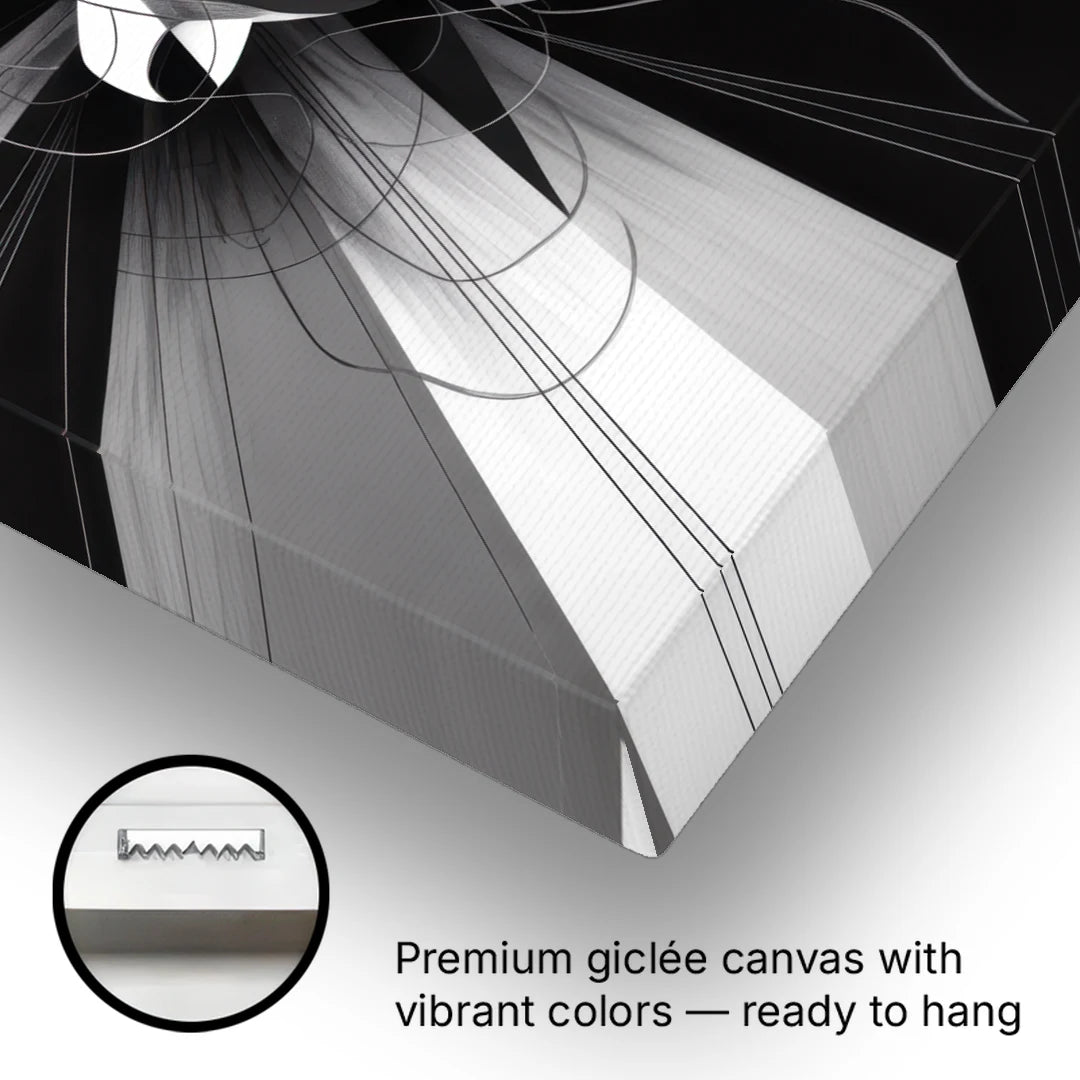 Geometric Elegance in Black and White Abstract - Canvas Wall Art - Gallery Wrap Corner