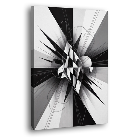 Geometric Elegance in Black and White Abstract - Canvas Wall Art - Side