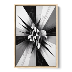 Geometric Elegance in Black and White Abstract - Oak Framed Canvas Wall Art - Front