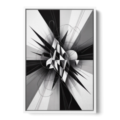 Geometric Elegance in Black and White Abstract - White Framed Canvas Wall Art - Front