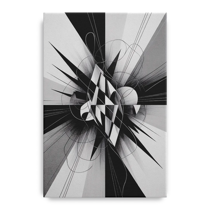 Geometric Elegance in Black and White Abstract - Canvas Wall Art