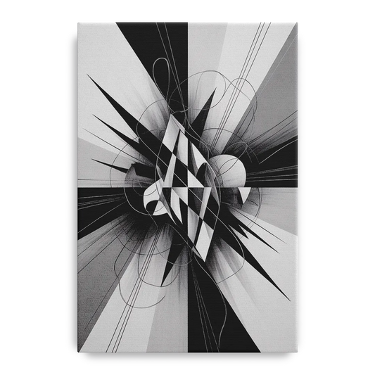 Geometric Elegance in Black and White Abstract - Canvas Wall Art