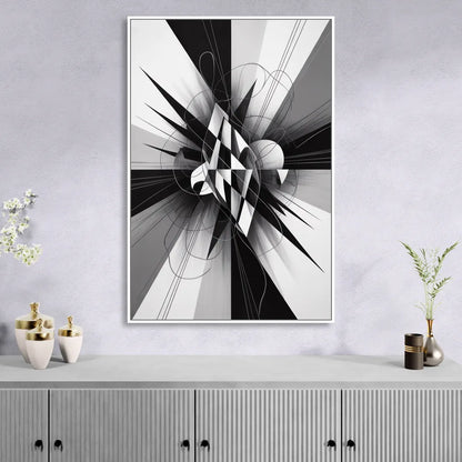 Geometric Elegance in Black and White Abstract Sitting Room - White Canvas Wall Art