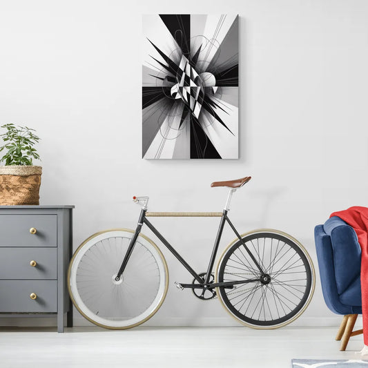 Geometric Elegance in Black and White Abstract - Canvas Wall Art Living Room