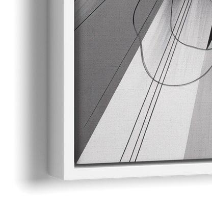 Geometric Elegance in Black and White Abstract - Close-Up White Frame Canvas