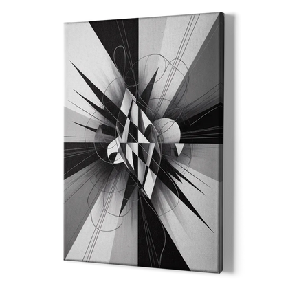 Geometric Elegance in Black and White Abstract - Canvas Print Art Sides