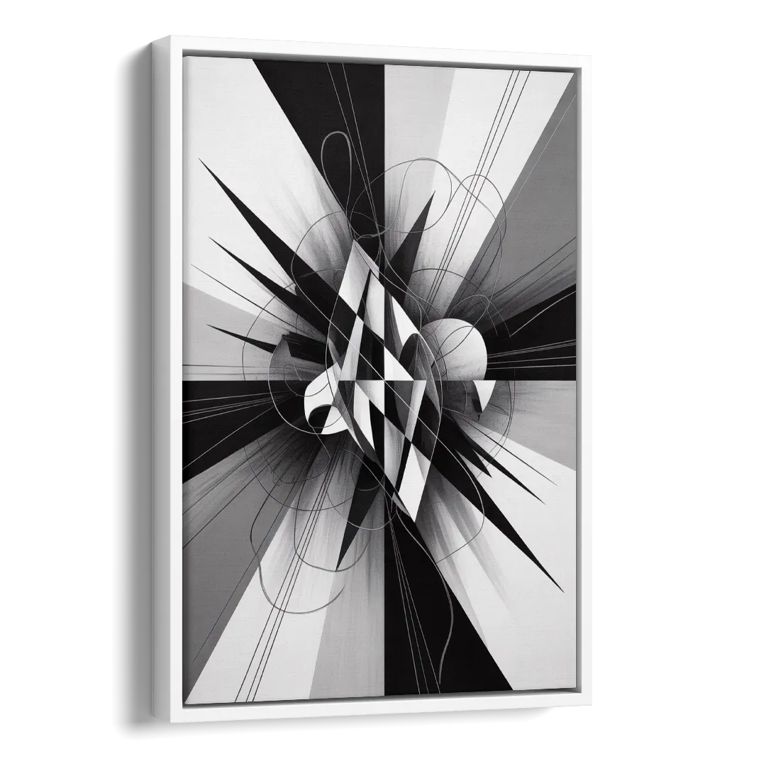 Geometric Elegance in Black and White Abstract Side - White Canvas Wall Art