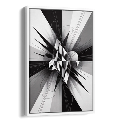 Geometric Elegance in Black and White Abstract Side - White Canvas Wall Art