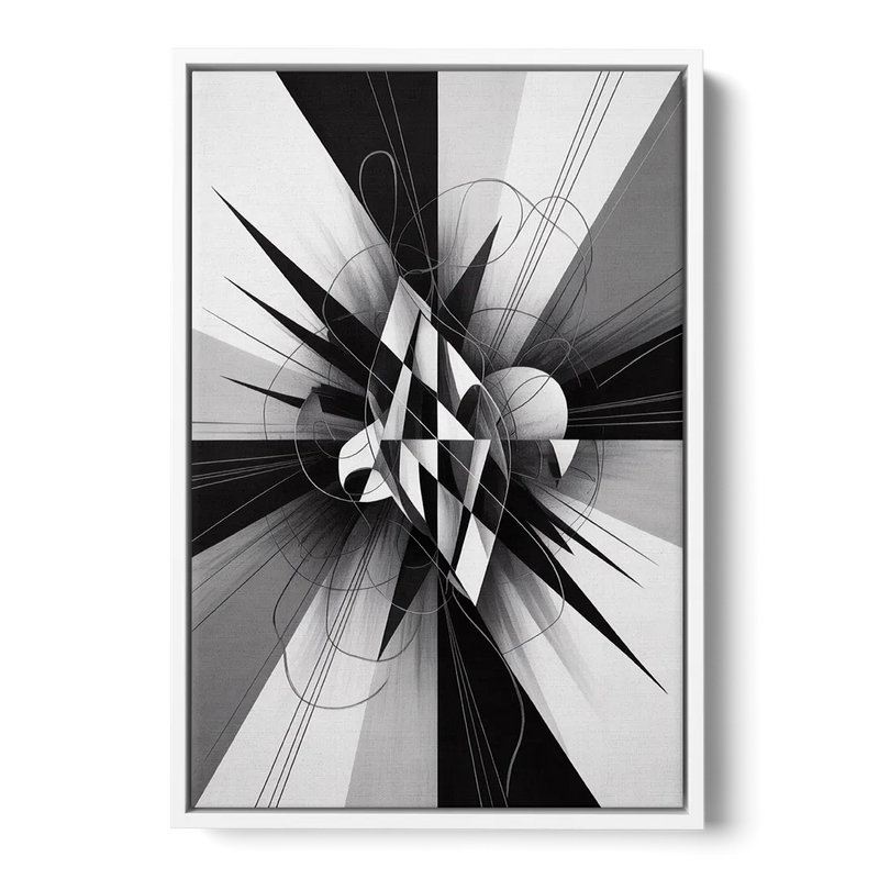 Geometric Elegance in Black and White Abstract Front - White Canvas Wall Art