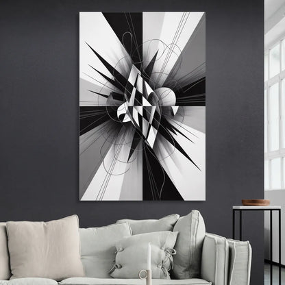 Geometric Elegance in Black and White Abstract Sitting Room - Canvas Wall Art