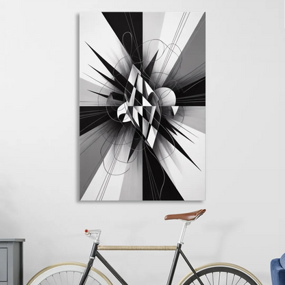 Geometric Elegance in Black and White Abstract Living Room - Canvas Wall Art