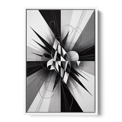 Geometric Elegance in Black and White Abstract - White Frame Canvas
