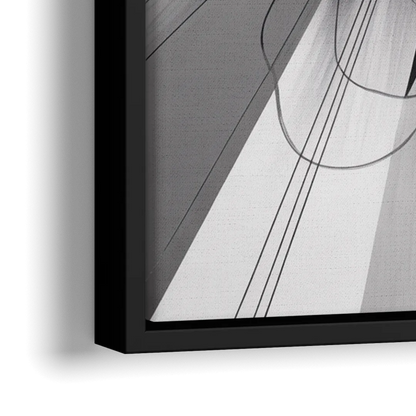 Geometric Elegance in Black and White Abstract - Close-Up Black Frame Canvas
